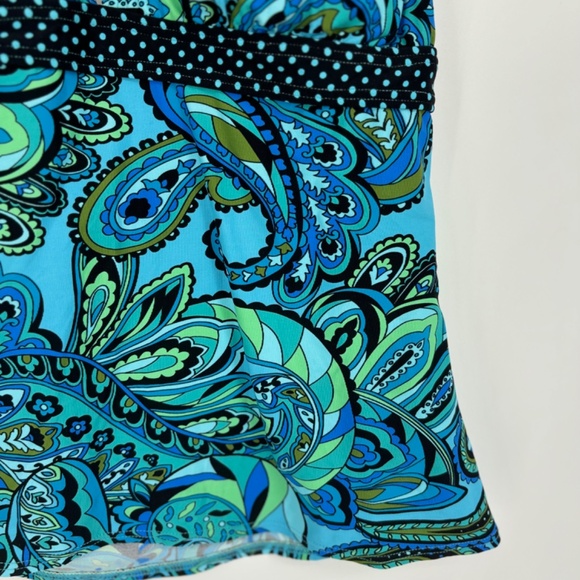 CoCo Reef Womens 36DD Tankini Swim Top Turquoise Navy Blue Paisley Polka Dot - Picture 3 of 8